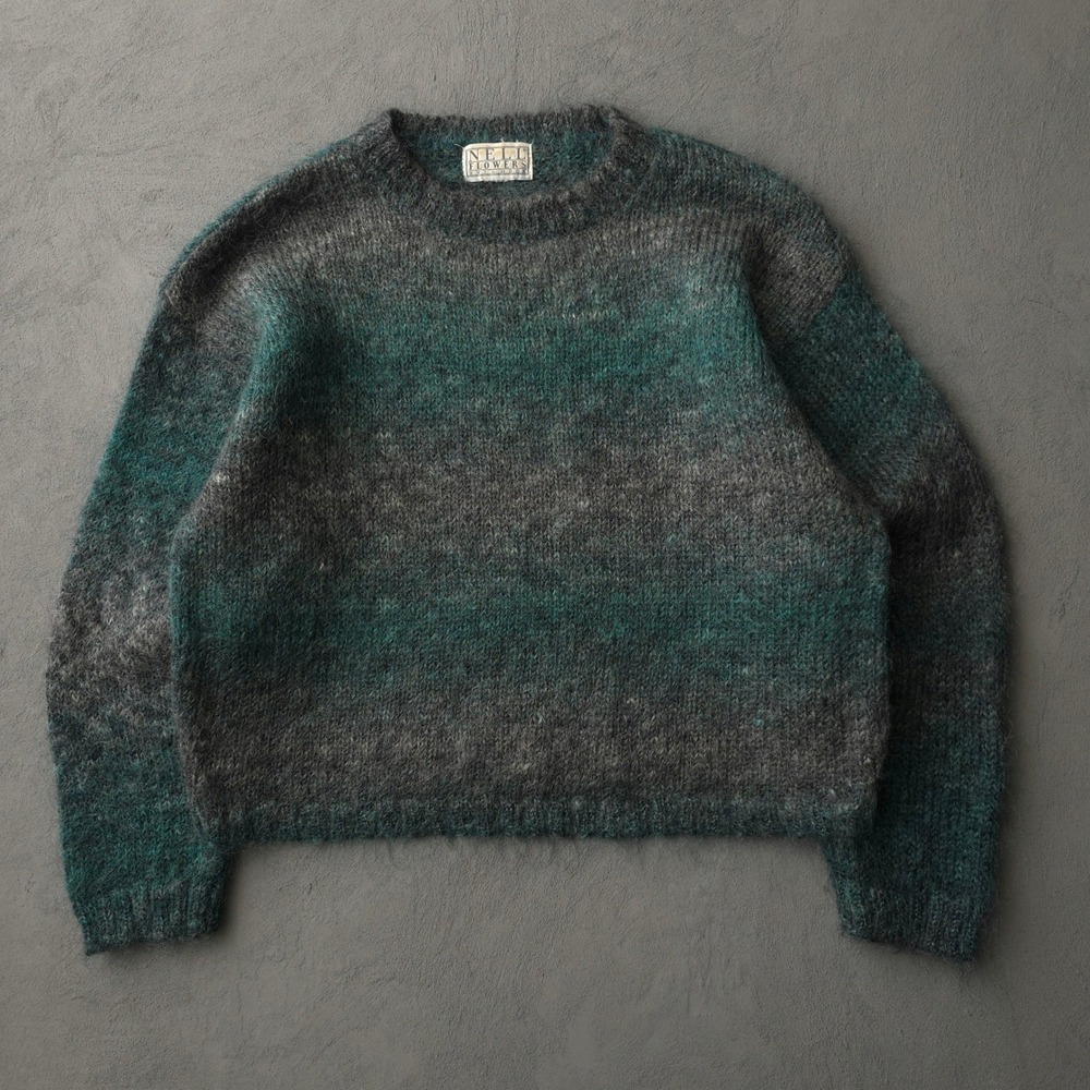 Vintage 80s Nell Flowers Teal Grey Mohair Blend Sweater Small
